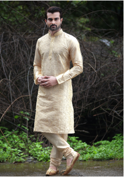 Golden Cream Color Silk Kurta Set